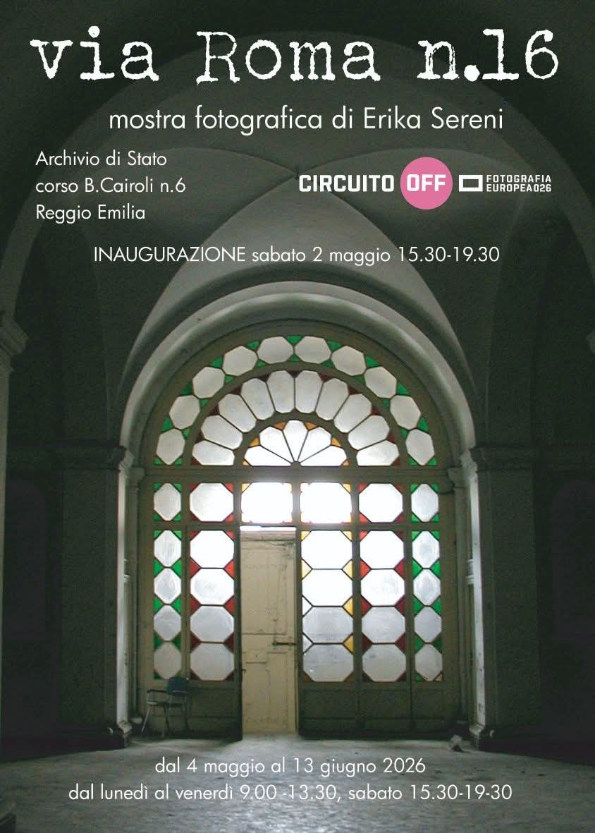 Locandina mostra fotografica "Via Roma n.16" Fotografia Europea 26 Circuito OFF